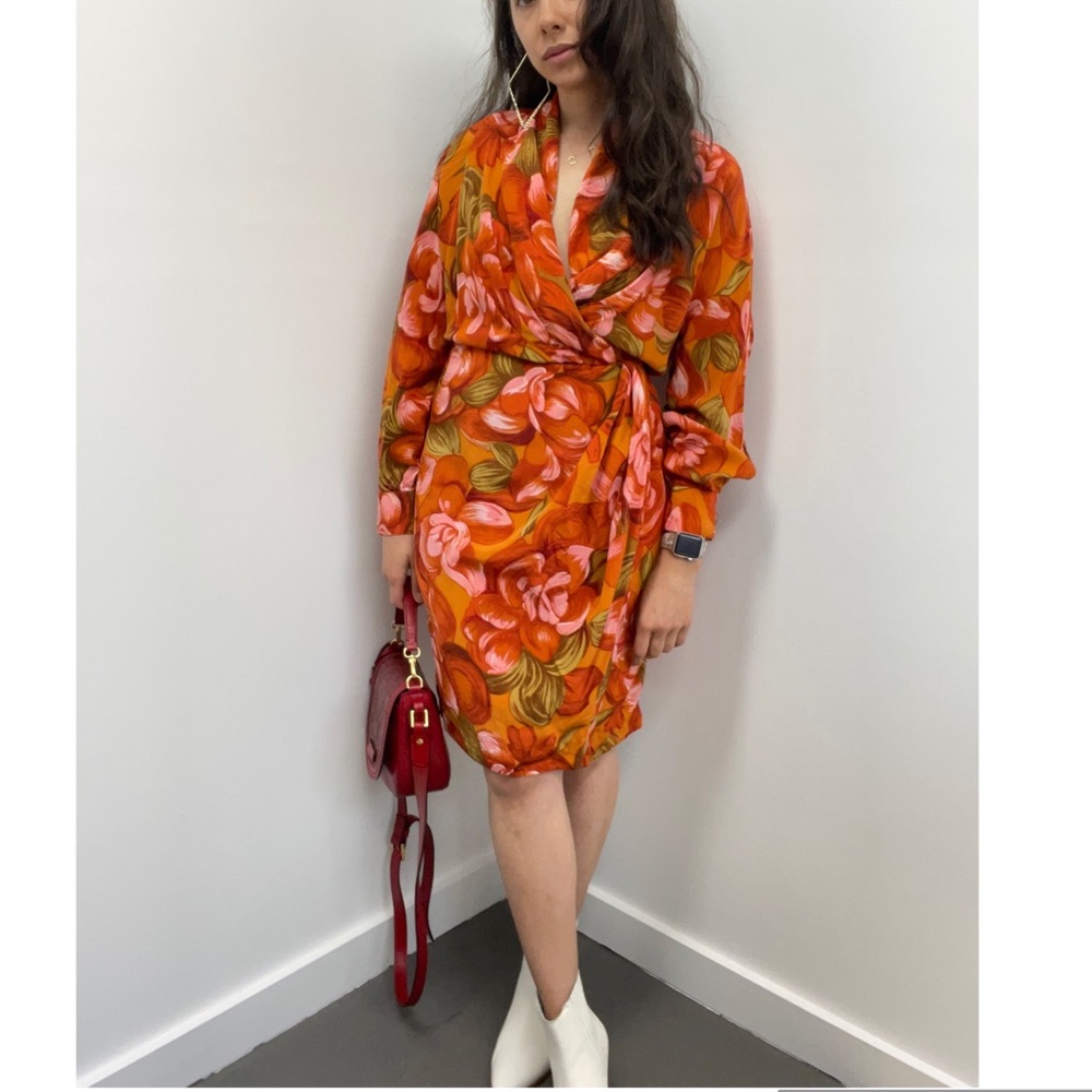 Vintage Gillian 100% Silk Floral Wrap Dress Size S